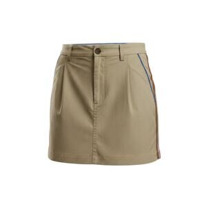 Maeve Anthropologie : khaki mini skirt with side stripe trim, belt loops, button